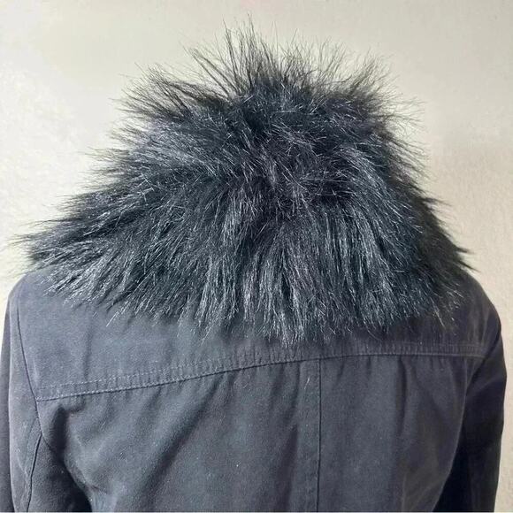Vintage GUESS Faux Fur Mid Length Trench Coat RARE Jacket in Black Sz. Small - Picture 6 of 16